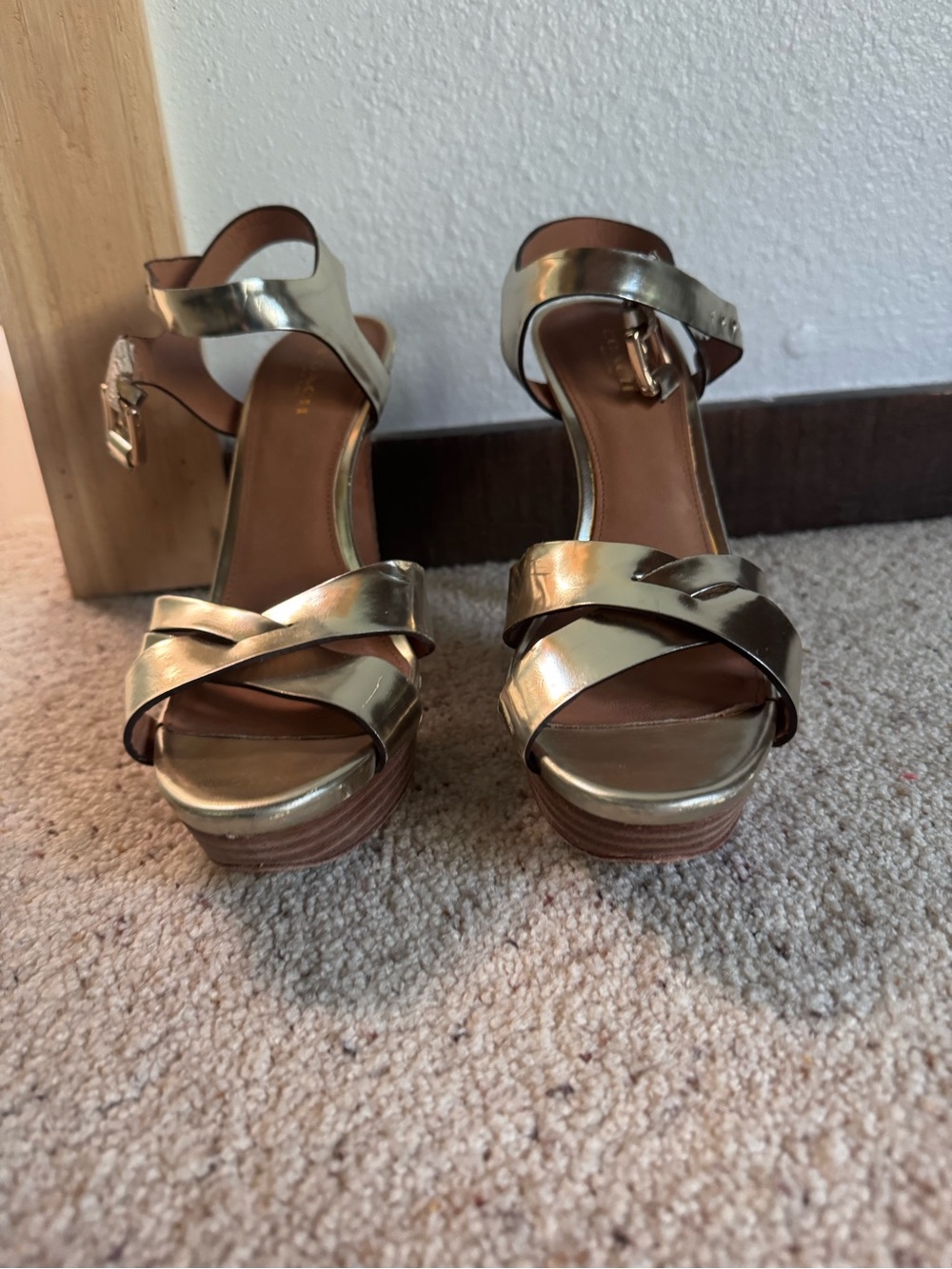 Coach Metallic Gold Platform High Heel Sandals - Picture 2 of 4